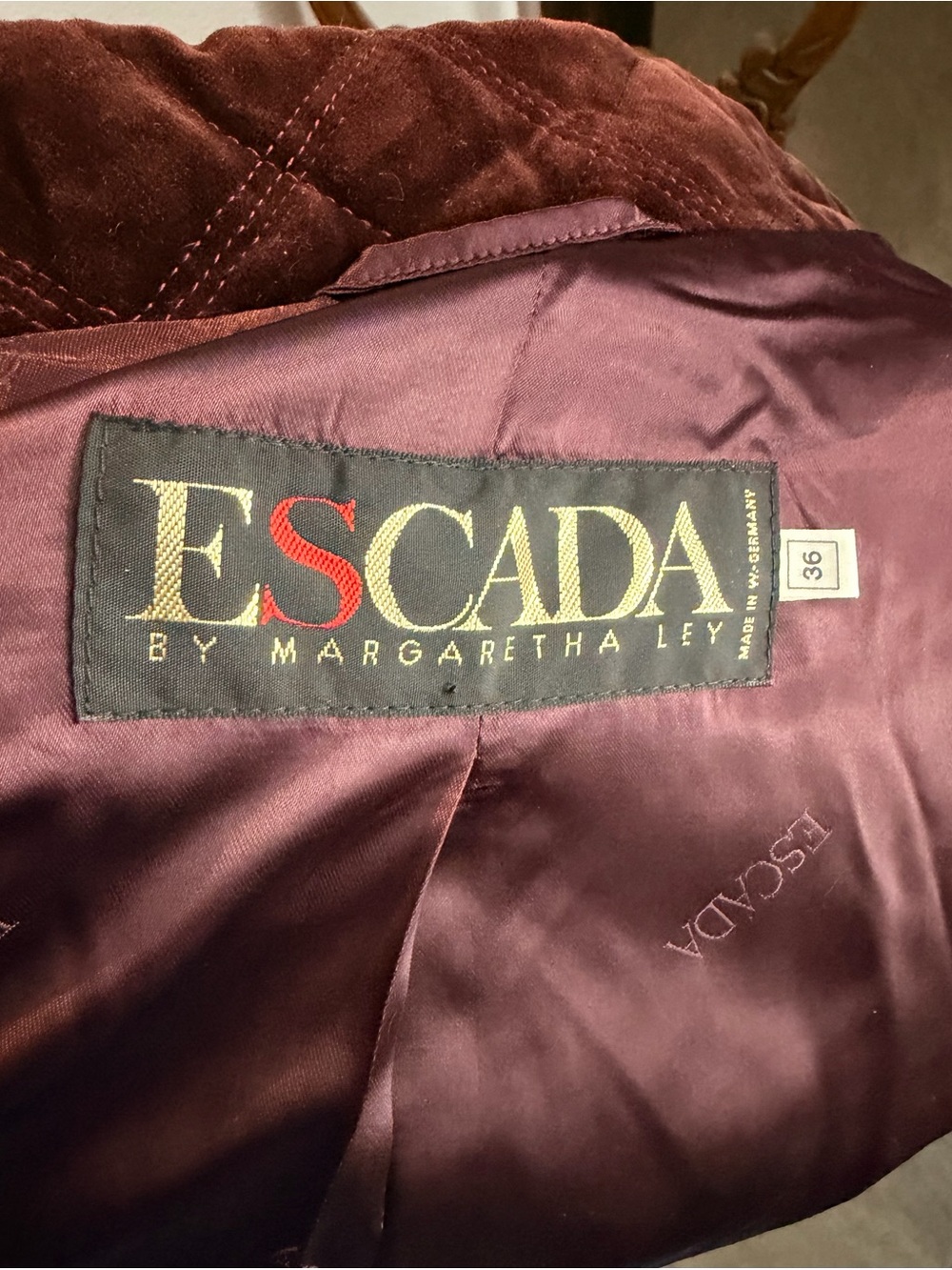 VTG Escada Quilted Silk Wool Velvet Trim Bomber Jacket - Picture 4 of 4